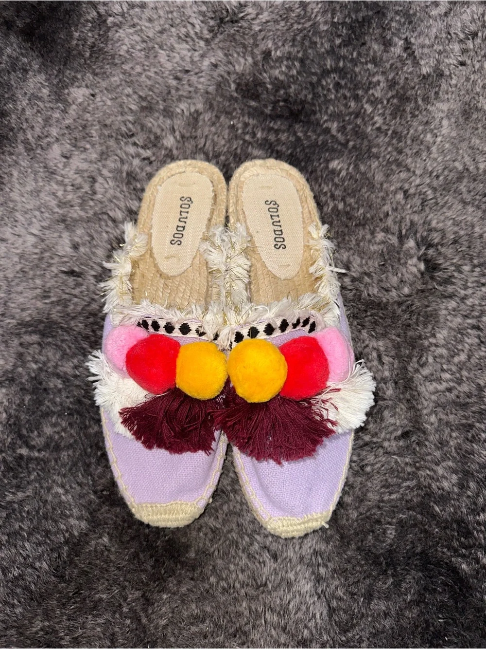 Soludos Coco Lilac Multicolor Pom Pom Espadrille Slides Sz 6 Anthroplogie Boho